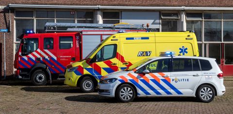 Voertuig van brandweer, ambulance en politie