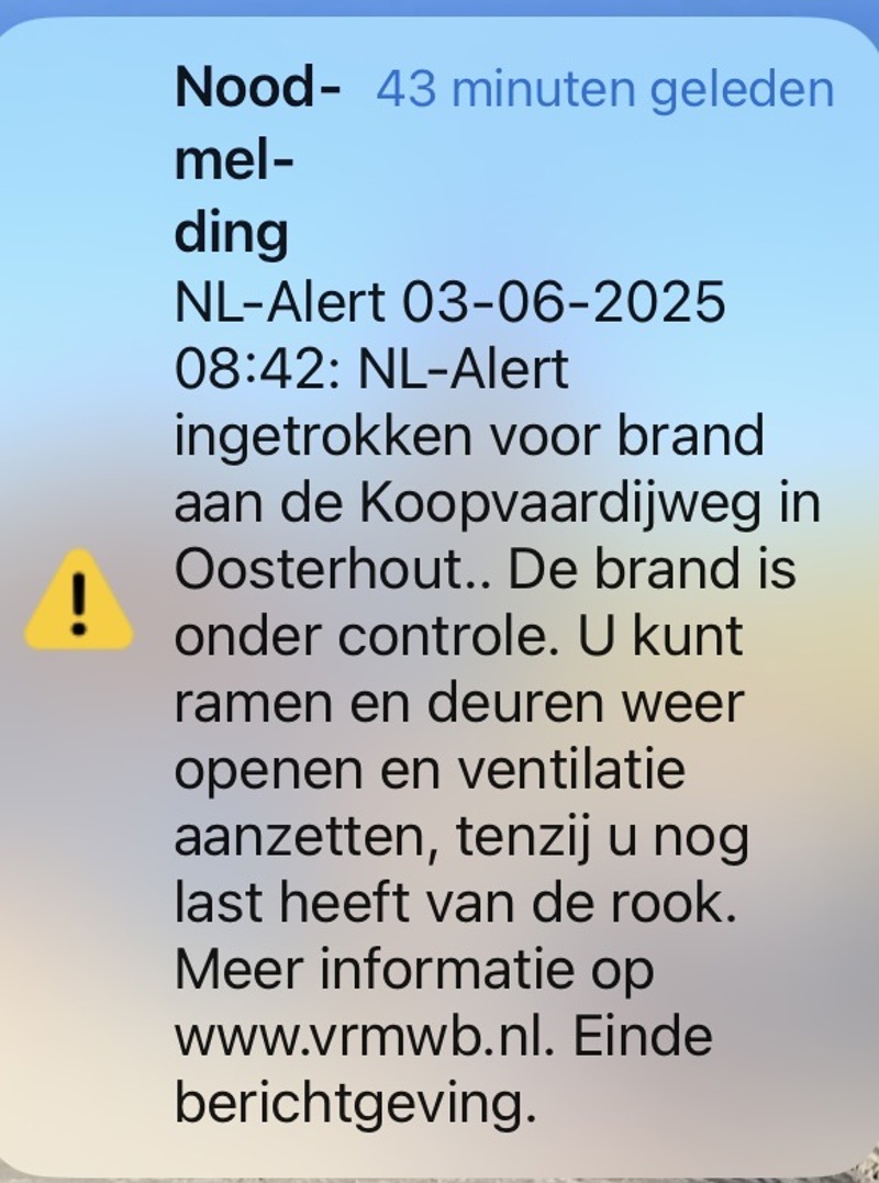 Eindbericht NL alert rookwaarschuwing wordt ingetrokken